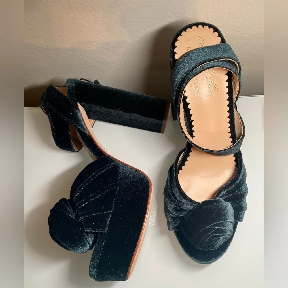 Antonio Melani x Nicola Bathie Emilia Velvet Rose Platform Dress Sandals - NWOB